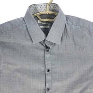 Jill Stuart Button Up Shirt Men XL Blue Short Sleeves Slim Fit Minimalist Preppy